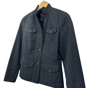 Kenneth Cole Black Band Collar Button Front Blazer Jacket, 4